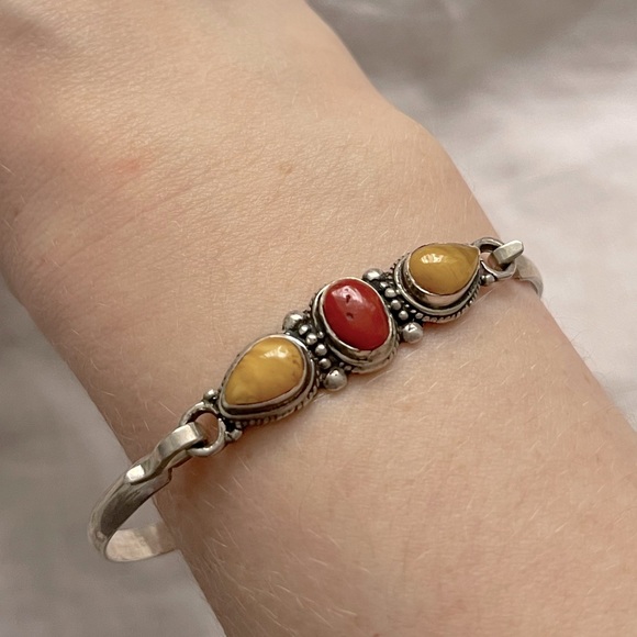 Sterling Silver Coral & Amber Crystal Bracelet - Picture 4 of 4